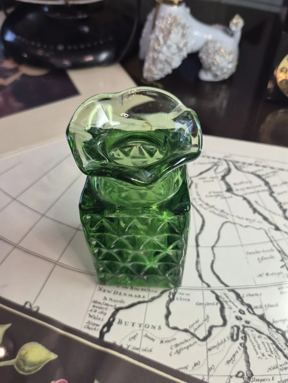 Green Pressed Glass Vase - Elegant Home Accent